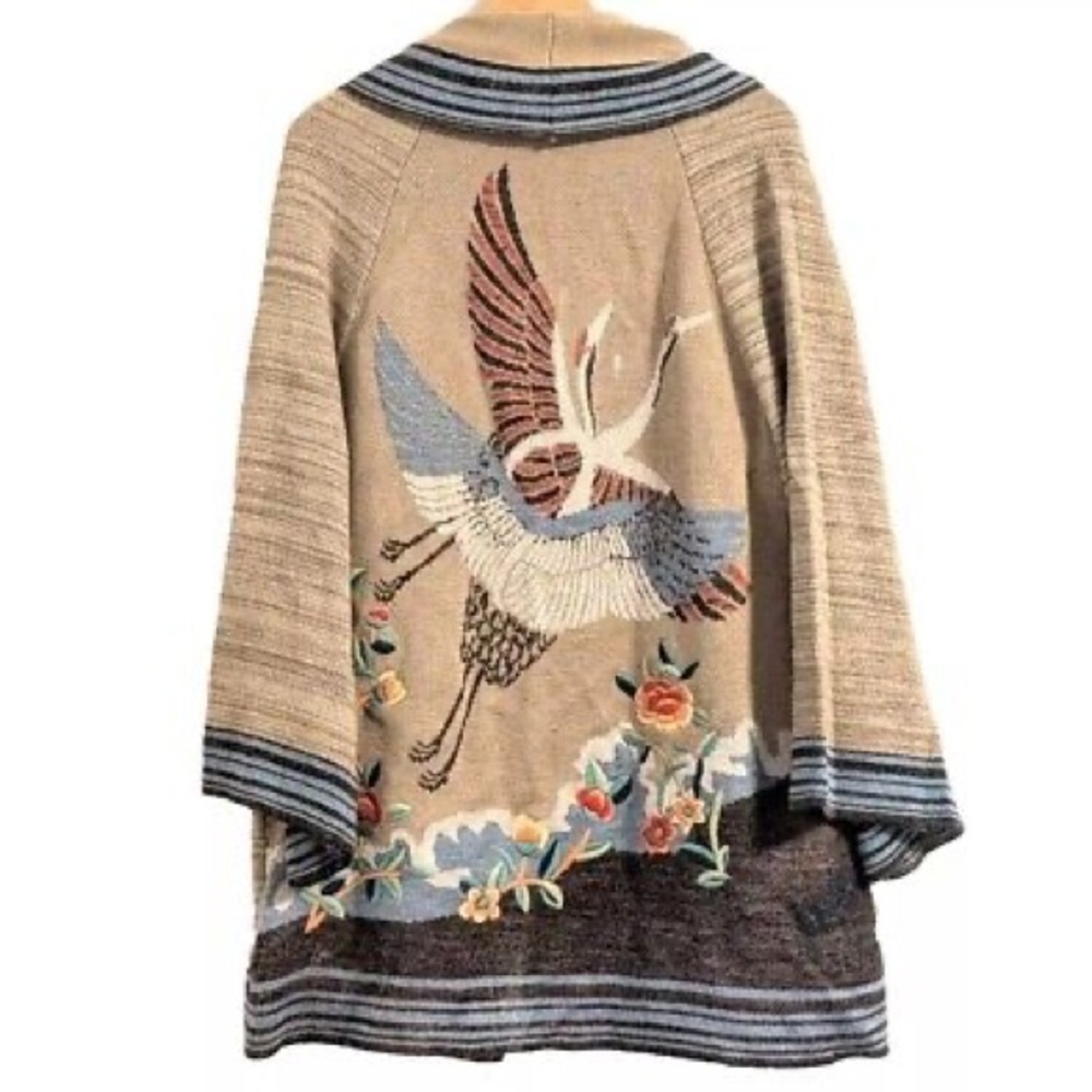 Anthropologie Embroidered Crane Cardigan NWOT extremely oversized - Picture 2 of 14